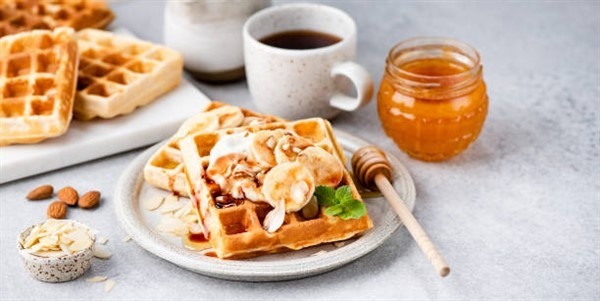 Cashew Butter and Yogurt-Topped Waffles