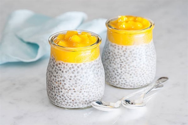 Yogurt and Chia Seed Pudding with Fresh Mango